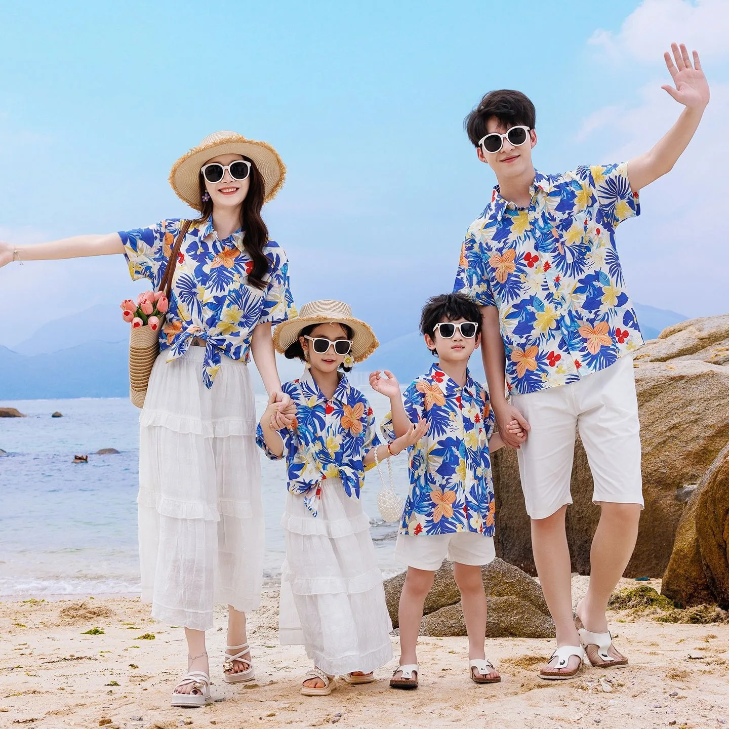 Plant Parental - Urlaubs-Familien-Partnerlook-Sets: Mutter-Tochter-Shirts und -Röcke, Lässige Vater-Sohn-Tops